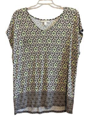Dana Buchman Cap Sleeve Black & Tan Top Size Large